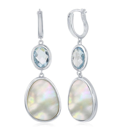 Sterling Silver Blue Topaz and Irregular Design MOP Earrings ,