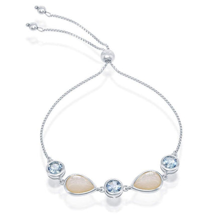Sterling Silver Blue Topaz and MOP Adjustable Bolo Bracelet ,