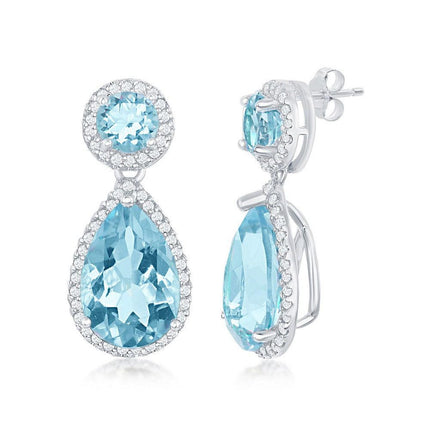 Sterling Silver Blue Topaz Border Earrings ,