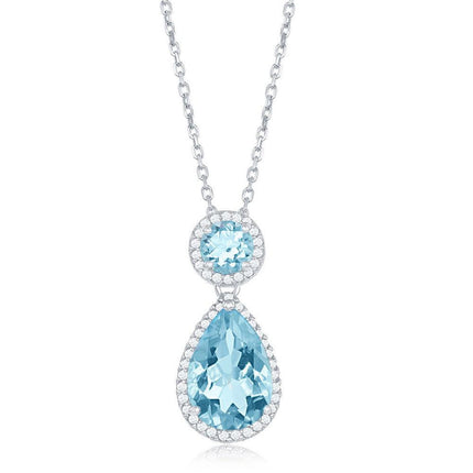 Sterling Silver Blue Topaz Border Necklace ,