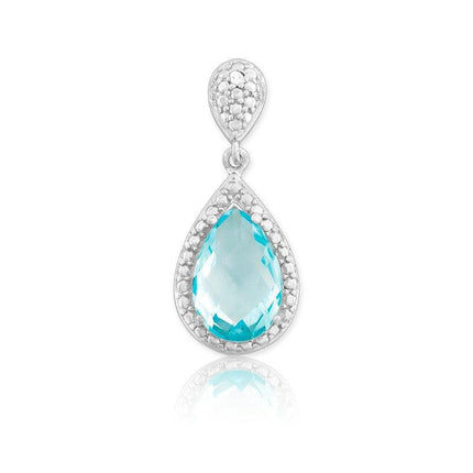 Sterling Silver Blue Topaz Diamond Pendant ,