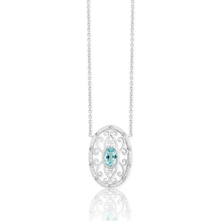 Sterling Silver Blue Topaz Oval Diamond Necklace ,