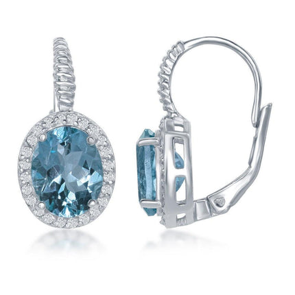 Sterling Silver Blue Topaz Oval Earrings ,