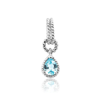 Sterling Silver Blue Topaz Pear Gemstone Pendant ,