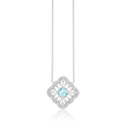 Sterling Silver Blue Topaz Square Diamond Necklace ,