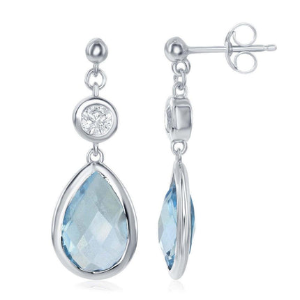 Sterling Silver Blue Topaz Teardrop Earrings ,