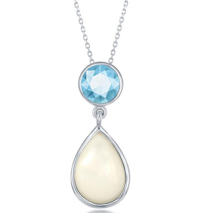 Sterling Silver Blue Topaz with MOP Pendant ,