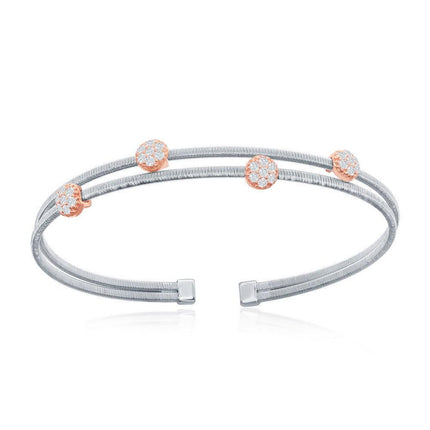 Sterling Silver Bonded 14K Rose Gold Round Bars Wire Bangle ,