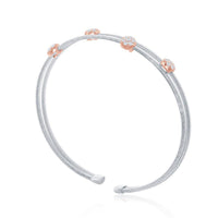 Sterling Silver Bonded 14K Rose Gold Round Bars Wire Bangle ,