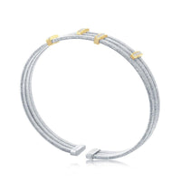 Sterling Silver Bonded with 14K GP CZ Bars Triple Wire Bangle ,