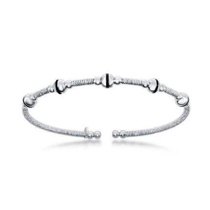Sterling Silver Bonded with Platinum Beaded Wire Designer Bangle ,