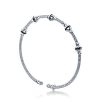 Sterling Silver Bonded with Platinum Beaded Wire Designer Bangle ,