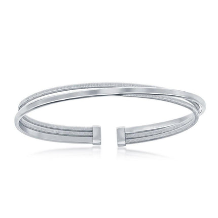 Sterling Silver Bonded with Platinum Polished Wire Bangle ,