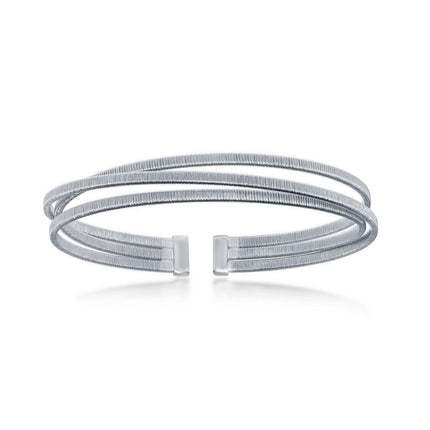 Sterling Silver Bonded with Platinum Triple Wire Designer Bangle ,