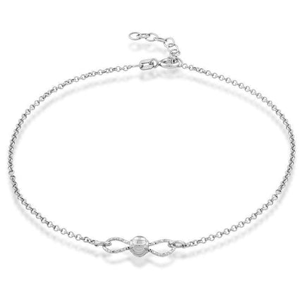 Sterling Silver Bow Tie with Center Diamond Cut Bead Anklet ,