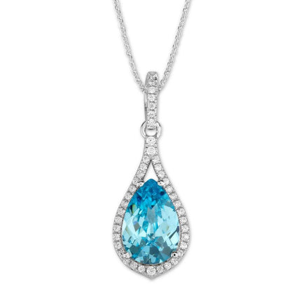 Sterling Silver Bright Blue CZ Teardrop Pendant ,