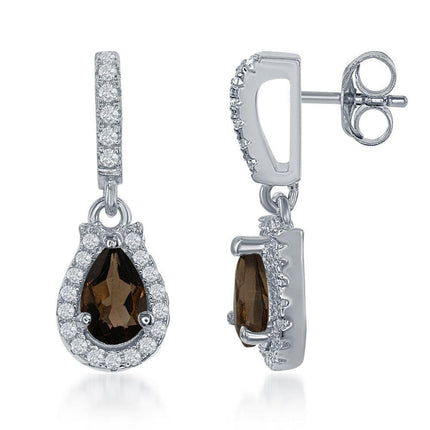 Sterling Silver Brown Pear Smoky Quartz Earrings ,