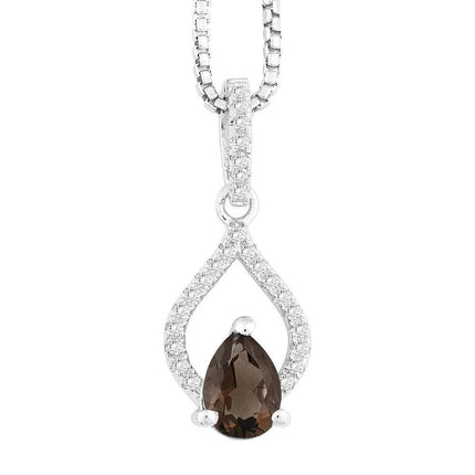 Sterling Silver Brown Pear Smoky Quartz Necklace ,