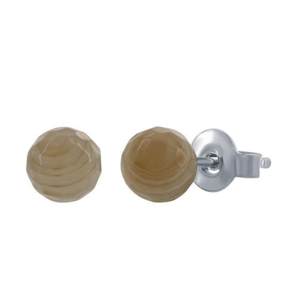 Sterling Silver Brown Persian Agate Stud Earrings ,