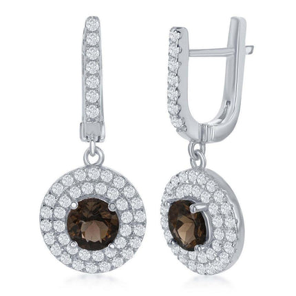 Sterling Silver Brown Round Smoky Earrings ,