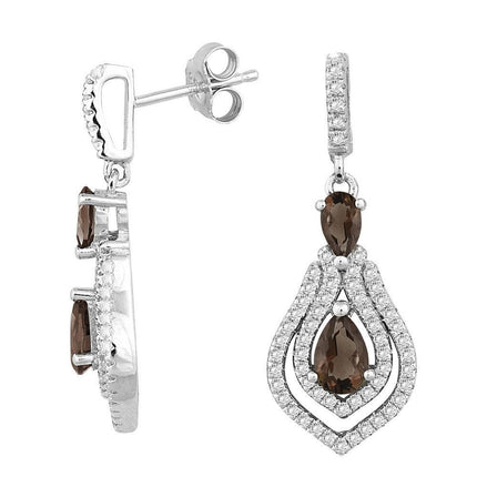 Sterling Silver Brown Smoky Quartz Topaz Earrings ,