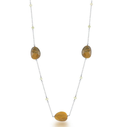 Sterling Silver Brown Tiger Eye with Round FWP Necklace ,
