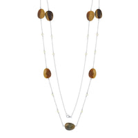 Sterling Silver Brown Tiger Eye with Round FWP Necklace ,