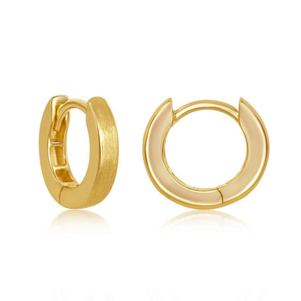 Sterling Silver Brushed Gold Plated Hoop Earrings, 3 x 13 mm ,