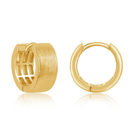 Sterling Silver Brushed Gold Plated Hoop Earrings, 6 x 14 mm ,