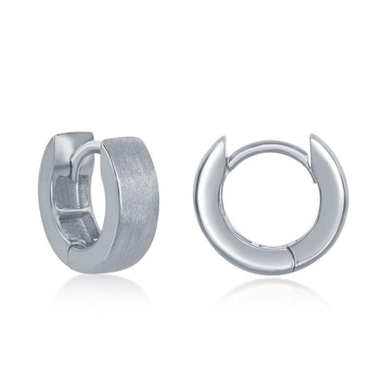 Sterling Silver Brushed Huggie 4x13mm Hoop Earrings ,