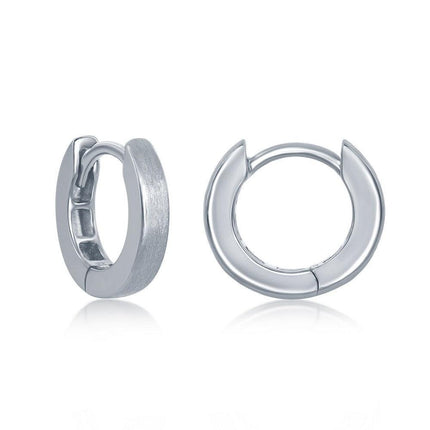Sterling Silver Brushed Huggie Hoop Earrings, 3 x 13 mm ,