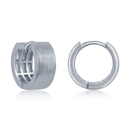Sterling Silver Brushed Huggie Hoop Earrings, 6 x 14 mm ,
