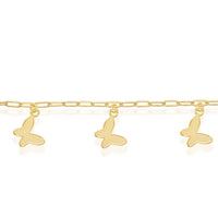 Sterling Silver Butterfly Charms Paperclip Anklet - Gold Plated ,