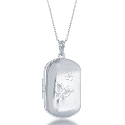 Sterling Silver Butterfly Rectangular Locket ,