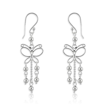 Sterling Silver Butterfly with Beads Earrings ,