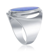 Sterling Silver Center Blue Inlay Opal Oval Ring, Size 7 ,