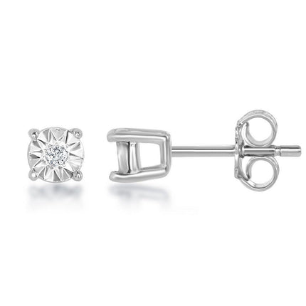 Sterling Silver Center Diamond 3mm Stud Earrings ,