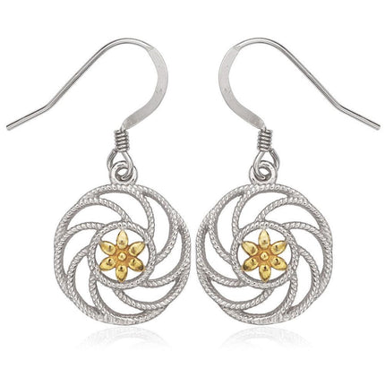 Sterling Silver Center Gold Plated Flower Earrings ,