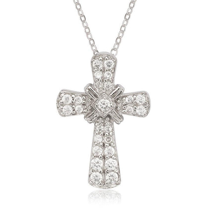 Sterling Silver Center One stone CZ Cross Pendant ,
