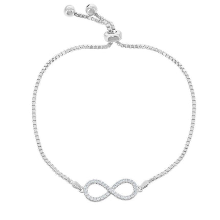 Sterling Silver Center Open CZ Infinity Beads Box Chain Bracelet ,
