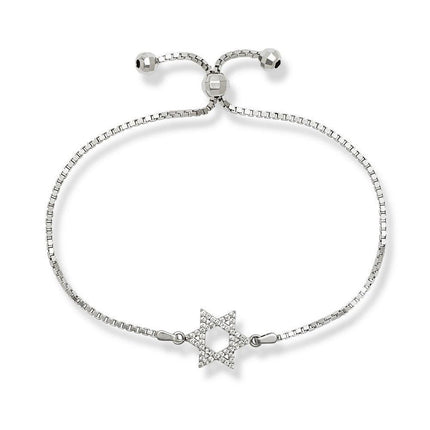 Sterling Silver Center Open CZ Star of David with Beads Bracelet ,