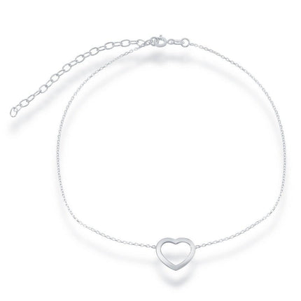 Sterling Silver Center Open Heart Choker Necklace ,