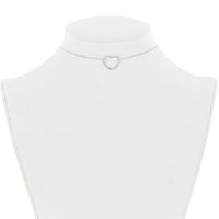 Sterling Silver Center Open Heart Choker Necklace ,