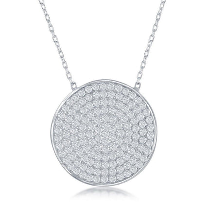 Sterling Silver Center Round Cubic Zirconia Necklace ,