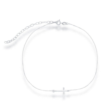 Sterling Silver Center Sideways Cross Choker Necklace ,