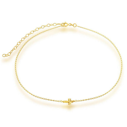 Sterling Silver Center Small Sideways Cross Choker - Gold Plated ,