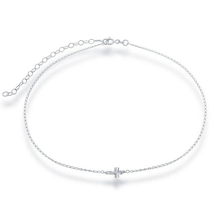 Sterling Silver Center Small Sideways Cross Choker Necklace ,