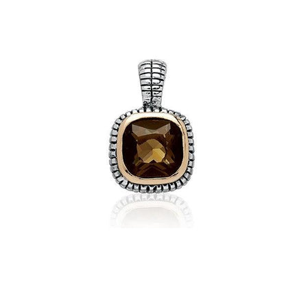 Sterling Silver Center Square Brown Topaz CZ With Surrounding GP Line and Black Finish Pendant ,