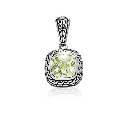 Sterling Silver Center Square Peridot CZ and Black Finish Pendant ,