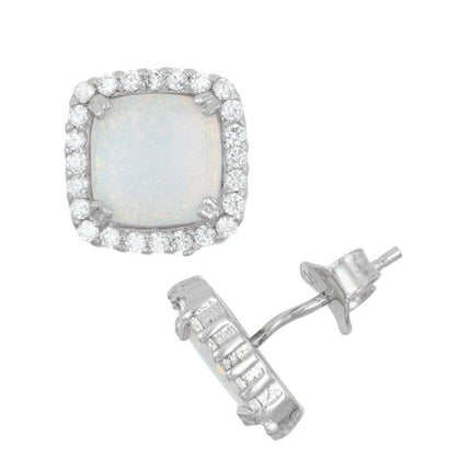 Sterling Silver Center White Inlay Opal Earrings ,
